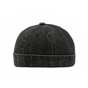 Berretto docker in denim lavato grigio scuro con design vintage a sei pannelli