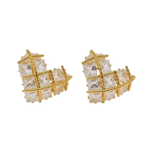 Elegant 18k gold plated heart stud earrings with sparkling cubic zirconia stones