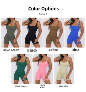Detailed grid of ribbed athletic rompers in olive, coffee, blue, and more colors
