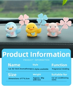 Car air vent aromatherapy clips featuring cartoon penguin, duck, and pig with spinning windmill