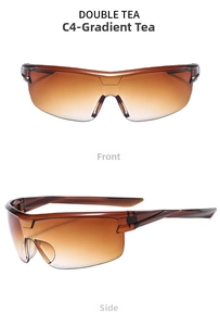 Front and side views of sports cycling sunglasses with gradient tea-colored lenses