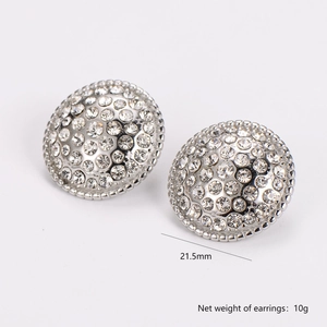 Classic silver round stud earrings featuring 21.5mm diameter and sparkling pave rhinestones