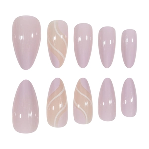 Lavender almond press on nails with elegant wave patterns in 10 piece set