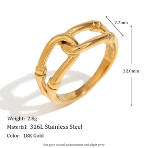 18K gold-plated double-layer hollow knot ring in 316L stainless steel for women