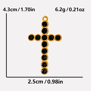 Detailed size chart for 304 stainless steel cross pendant with black rhinestones