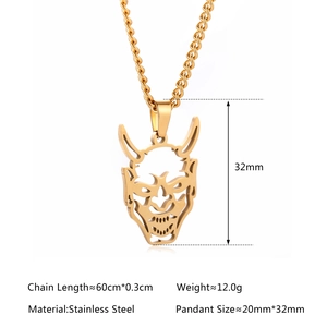 Tableau des tailles détaillé pour collier masque démon en acier doré avec dimensions