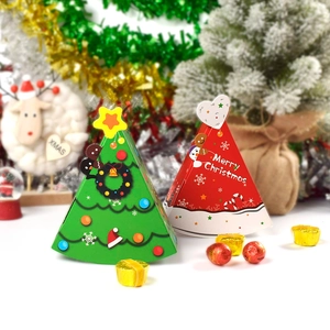 Christmas Tree Shaped Gift Boxes Cardboard Triangular Candy Packaging For Holiday Party Favors Red Green Merry Christmas