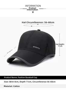 Detail of black cotton sports cap featuring breathable mesh vents and SPORTS embroidery