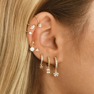 925 silver gold star earring set with white zircons for women fashion style