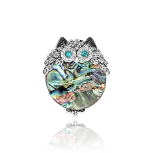 Vintage Alloy Owl Abalone Shell Brooch Rhinestone Animal Lapel Pin Suit Accessories Fashion Jewelry Gift For Women Men