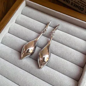 S925 silver needle metallic waterdrop earrings with a polished mirror finish for women