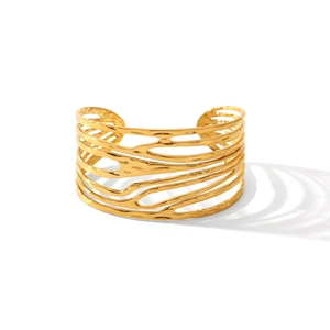 Bracelet manchette ajouré aux lignes irrégulières en acier inoxydable doré 18K