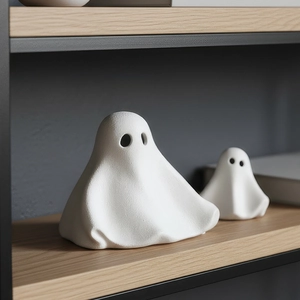 Set van twee minimalistische witte keramische spoken met matte Halloween-decoratie