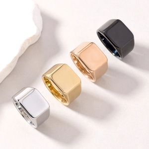 Polished geometric titanium steel signet rings in silver, gold, rose gold and black colors