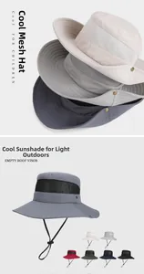 Close-up of breathable mesh fabric and adjustable windproof cord on sun hats