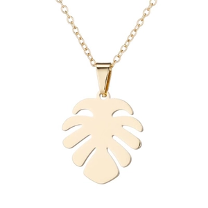 Elegant gold monstera leaf pendant necklace for women minimalist botanical jewelry set