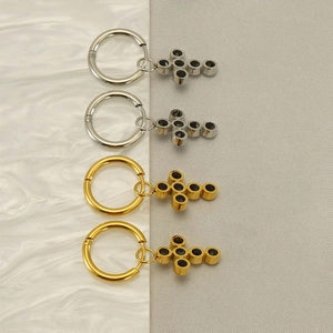 Cross drop hoop earrings with black zircon pavé in gold and silver stainless steel