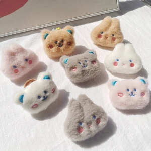 Cute Cartoon Plush Bear Rabbit Head Brooches Soft Embroidered Animal Pins For Bags Clothes DIY Decoration Kawaii