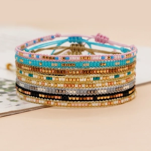 Bracciale Dell'Amicizia Intrecciato A Mano Perline Di Vetro Colorate Boho Nodo Scorrevole Regolabile Gioielli Donna