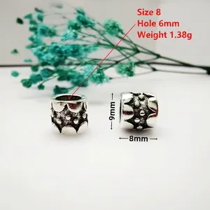 Detailed size view of silver spacer beads 9x8mm with 6mm hole for jewelry making
