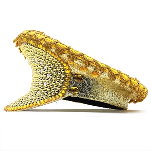 Golden captain hat for bride with sequins, rhinestones and fringe for wedding party