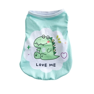 Mint green breathable mesh dog vest with cute dinosaur print and Love Me slogan