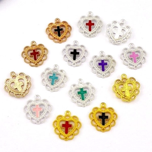 Lace heart cross charms in various oil drip colors for DIY jewelry and necklaces