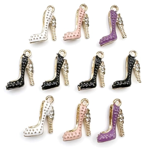 Fashion enamel high heel pendants with rhinestones in white pink purple and black colors