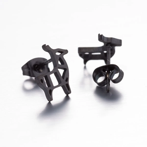 Minimalist black stainless steel elk silhouette stud earrings with hollow design for women