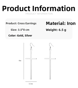 Detailed size chart showing silver cross pendant earrings dimensions and weight specifications