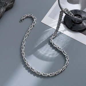 Minimalist 5mm silver titanium steel Byzantine chain necklace for men in premium style