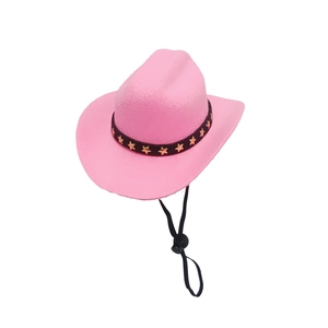 Detailansicht von rosa Haustier-Cowboyhut mit schwarzem Sternenband und Kordelzug