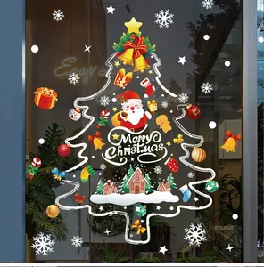 Detail of Christmas tree window sticker with Santa Claus and Merry Christmas text