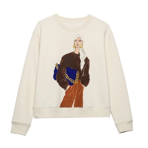 Women Sweatshirt Long Sleeve Crew Neck Polyester Cotton Fashion Girl Graphic Print Casual Pullover Streetwear Tops