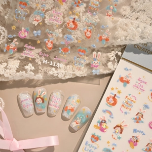 Autocollants à ongles lapin étincelants M-1136 avec carottes et nuages pour nail art