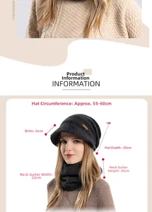 Guide des tailles pour l'ensemble bonnet en tricot et cache-cou avec mesures en cm