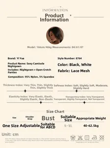 Detailed size guide for lace mesh nightgown including model info and fabric composition