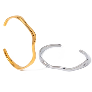 Minimalist 18k gold and silver plated stainless steel wavy open bangles for women