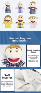 Detail of hand puppet with openable mouth design and soft white lining structure