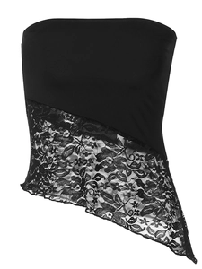 Top bustier noir sexy avec bordure en dentelle asymétrique et coupe ajustée mode