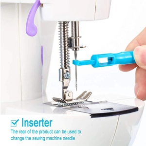 Detail showing the blue needle inserter for easy sewing machine needle replacement