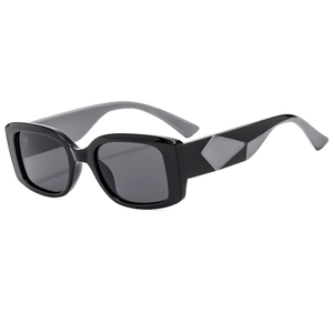 Modern square frame sunglasses with black and gray color-blocking at a 45-degree angle