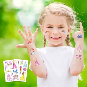 Kids glitter temporary tattoo set featuring unicorn mermaid and princess designs