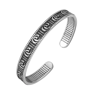 Vintage eagle style oxidized silver cuff bangle with intricate swirl engravings
