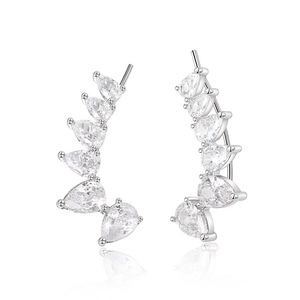 Elegant silver pear-cut zircon climber earrings with gradient waterdrop stones for women