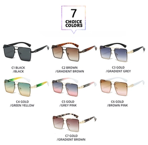 Seven choice colors of retro oversized square sunglasses with metallic temple detail