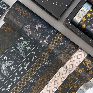 Exquisite black washi tape with gold and silver foil butterflies and floral patterns