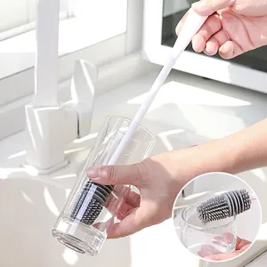 Silicone Cup Cleaning Brush Long Handle Flexible TPR Head For Milk Bottle Glass Tumbler Scrubber Kitchen Tool