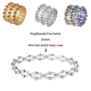 Retractable Ring Bracelet Creative Magic Expanding Copper Jewelry With Rhinestones Trendy Deformable Foldable Fashionable