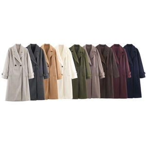 Manteau Long Femme Aspect Laine Double Boutonnage Col À Revers Coupe Ample Élégant